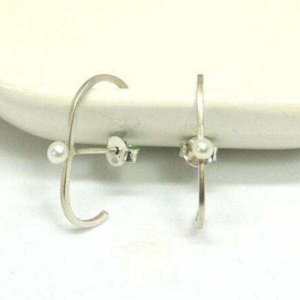 Καρφωτά σκουλαρίκια μαργαριτάρι, suspender earrings pearl stud earrings - ασήμι, καρφωτά, νυφικά - 5