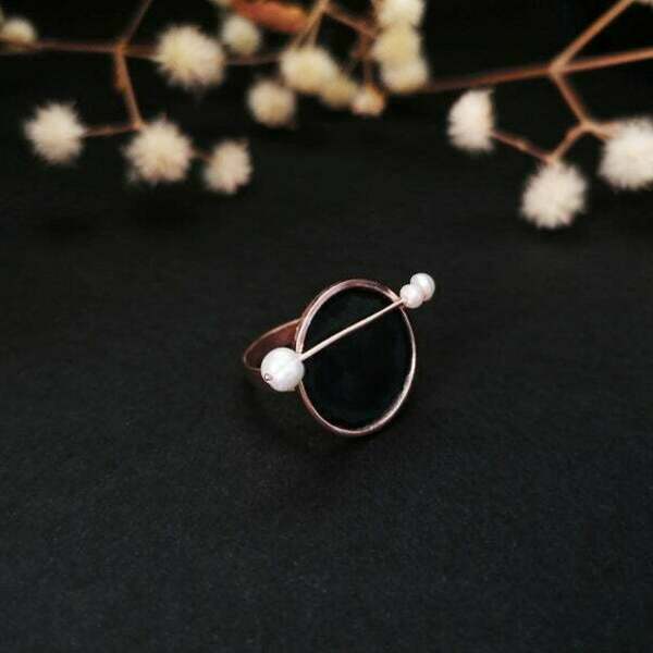 Ασημένιο δαχτυλίδι με μαργαριτάρια και σμάλτο Art Deco statement ring with pears and enamel - statement, μαργαριτάρι, ασήμι 925, σμάλτος, αυξομειούμενα - 4