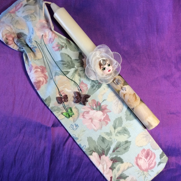 Λαμπάδα 23,50 εκ."Flower baby"σε πάνινο σακουλάκι - κορίτσι, λαμπάδες, λουλουδάτο, για ενήλικες, για εφήβους - 5