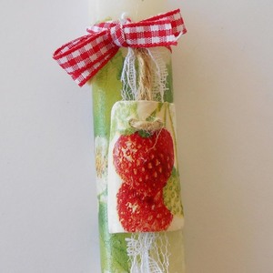 Πασχαλινή Λαμπάδα για κορίτσια, με χειροποίητο πήλινο στολίδι, κεραμίδι, "Φράουλα". 21x3cm - κορίτσι, λαμπάδες, για ενήλικες, για εφήβους - 4