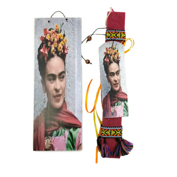 Λαμπάδα Frida Kahlo σετ καδράκι και σελιδοδείκτης. - γυναικεία, λαμπάδες, πάσχα, frida kahlo, για εφήβους - 2
