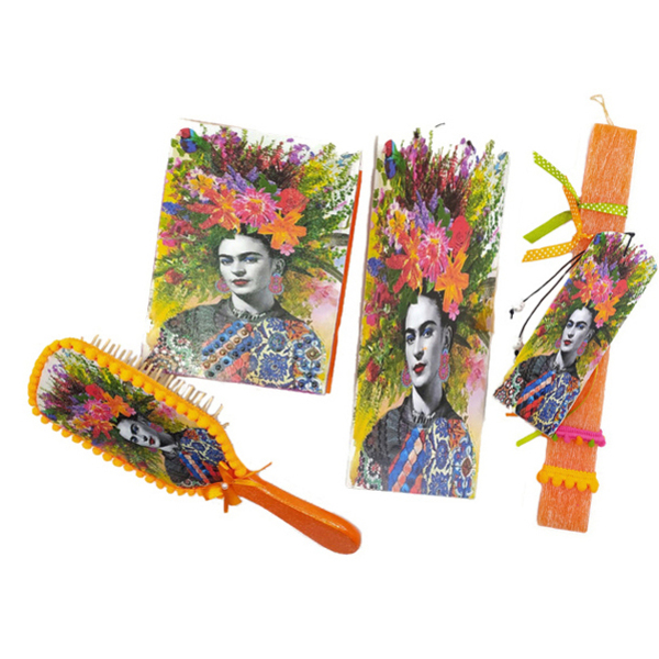 Λαμπάδα Frida Kahlo σετ με ξύλινη βούρτσα και κουτί κοσμημάτων