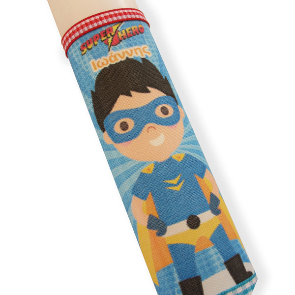 Aρωματική λαμπάδα Super Ήρωας με το όνομά του - μελαχρινός μπλε κίτρινο κοστούμι 30cm - λαμπάδες, για παιδιά, αγόρι, σούπερ ήρωες, προσωποποιημένα