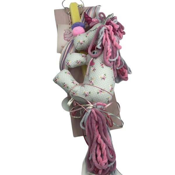 Πασχαλινή Λαμπαδα αρωματική με μονοκερο σε γκρι-φούξια αποχρώσεις - κορίτσι, λαμπάδες, μονόκερος, πάσχα 2022 - 5