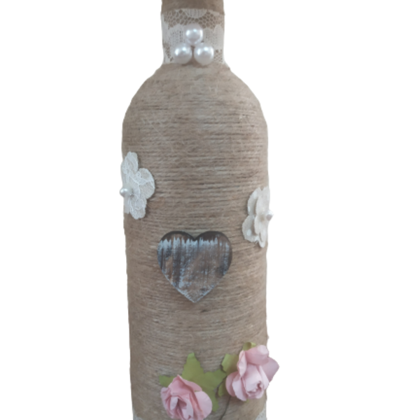 Χειροποίητο σετ πορτατίφ με ξύλινη καρδια - πορτατίφ, χειροποίητα, διακοσμητικά μπουκάλια - 2