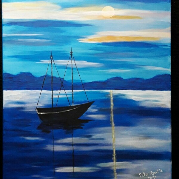 Πίνακας ζωγραφικής "Αποχρώσεις του μπλε" - μπλε, πίνακες & κάδρα, θάλασσα, πίνακες ζωγραφικής - 2