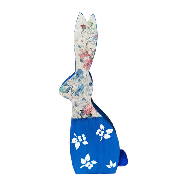 Ξύλινο κουνελάκι μπλε floral - κορίτσι, διακοσμητικά, πασχαλινή διακόσμηση, πασχαλινά δώρα, κουνελάκι