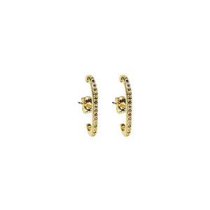 Σκουλαρίκια με Zircon "Strass Ear Huggers" - επιχρυσωμένα, καρφωτά, μικρά, boho - 3