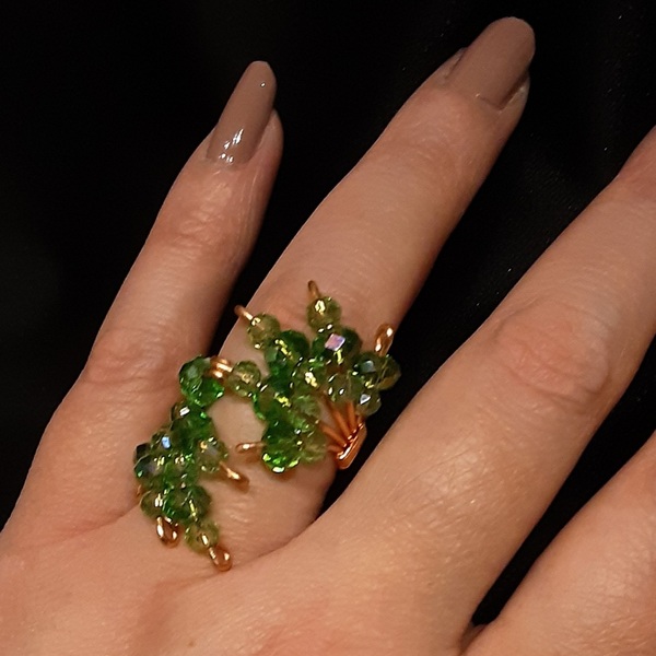 Emerald: cocktail ring - γυαλί, χαλκός, χάντρες, μεγάλα, αυξομειούμενα - 4