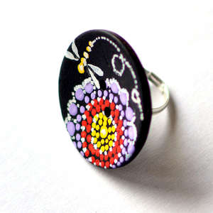 Δαχτυλίδι με κουμπί από κοκοφοίνικα, ζωγραφισμένο στο χέρι - αυξομειούμενα - 2