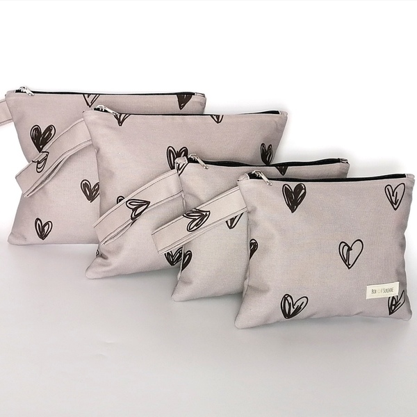 Τσαντάκι (νεσεσέρ) Hearts - χειρός, clutch, all day, ύφασμα, πάνινες τσάντες - 4