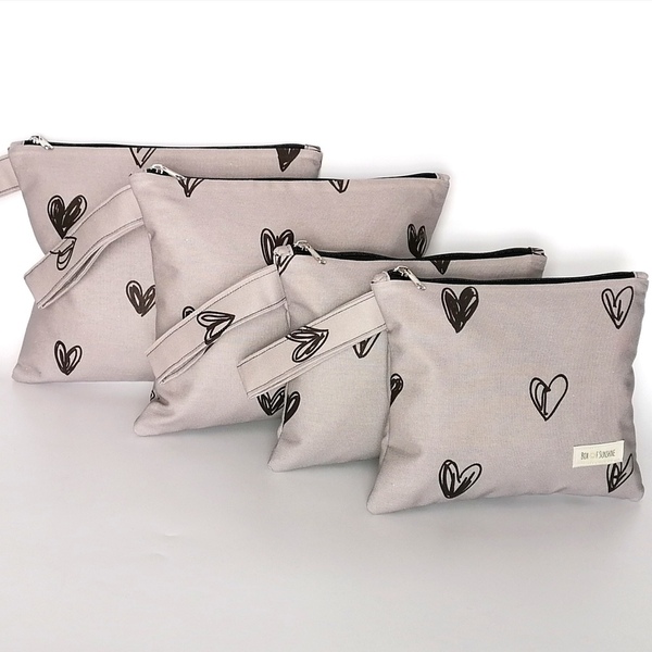 Τσαντάκι (νεσεσέρ) Hearts - ύφασμα, clutch, all day, χειρός, πάνινες τσάντες - 4