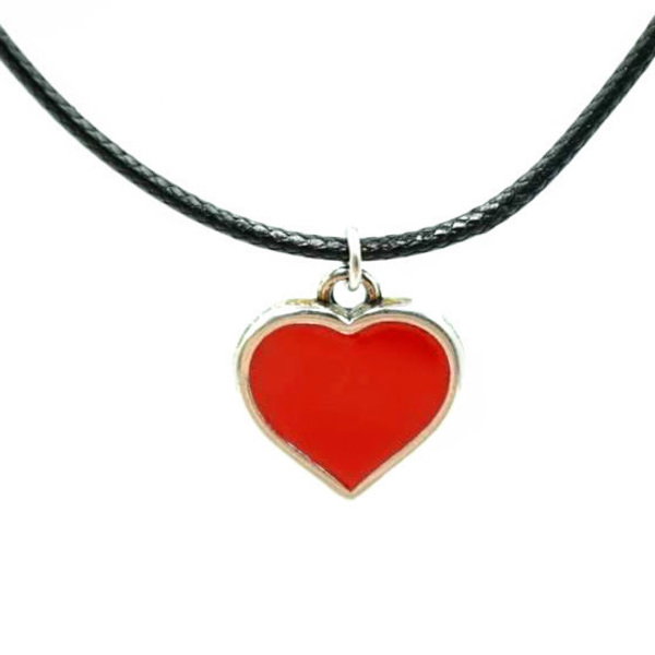 Κολιέ Καρδιά κόκκινη με κορδόνι - γυαλί, charms, ασήμι 925, κοντά
