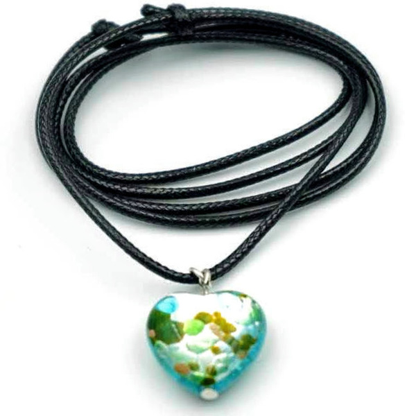 Καρδιά Murano Glass Κολιέ με Κορδόνι Snake Μαύρο Γυαλιστερό Χειροποίητο Κόσμημα Συλλογή Survivor Nikolas Jewelry - γυαλί, καρδιά, μακριά - 2