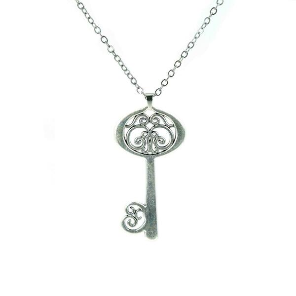 Κολιέ Κλειδί με Σχέδιο Μεγάλο Μενταγιόν με Μεγάλη Μαύρη Ατσάλινη Αλυσίδα 70cm Συλλογή Vintage Nikolas Jewelry - ορείχαλκος, μακριά, ατσάλι, μεγάλα