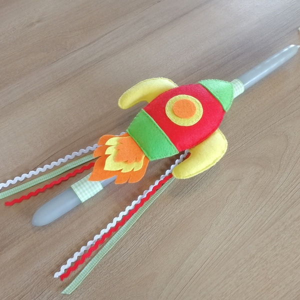 Λαμπάδα με λούτρινο "διαστημόπλοιο" - αγόρι, λαμπάδες, λούτρινα, αεροπλάνο, για παιδιά - 3