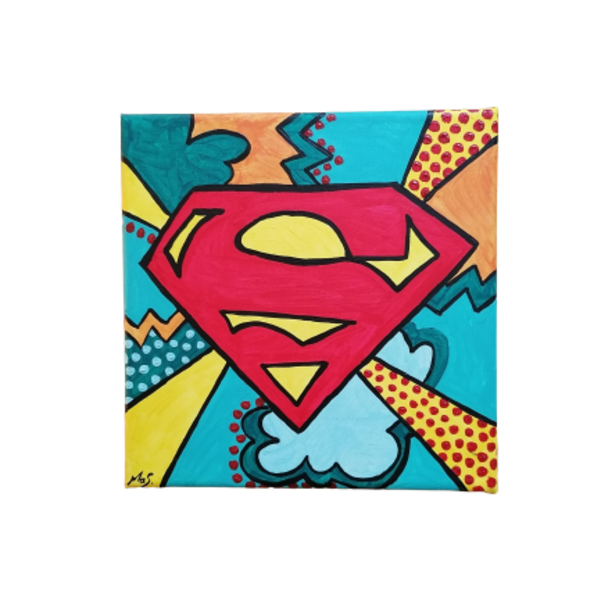 Super ήρωας σημα pop art ζωγραφικη με ακρυλικά σε καμβα - αγόρι, παιδικοί πίνακες
