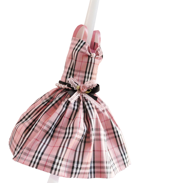 Λαμπάδα με μεταξωτό φόρεμα ροζ "Burberry" 40cm - κορίτσι, λαμπάδες, για παιδιά, μετάξι - 3