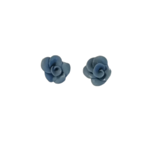 Καρφωτά σκουλαρίκια από πολυμερικό πηλό χειροποίητα σχέδιο : γαλάζιο τριαντάφυλλο - τριαντάφυλλο, πηλός, μικρά, ατσάλι, καρφάκι