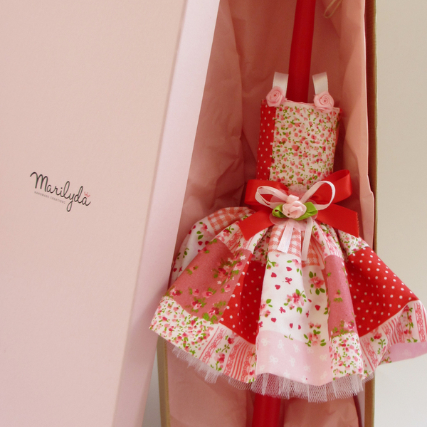 Λαμάδα με φόρεμα patchwork "Ρενέ" 40cm - κορίτσι, λαμπάδες, για παιδιά - 5