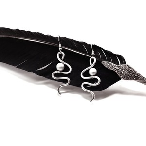 Snake wire wrapped Earrings - Xειροποίητα σκουλαρίκια φιδάκι - ιδιαίτερο, μεταλλικό, κρεμαστά