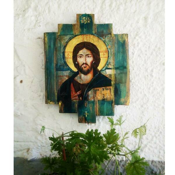 Χειροποίητη Φορητή Εικόνα Του Ιησού Χριστού Σε Σανίδια - πίνακες & κάδρα, πίνακες ζωγραφικής - 2