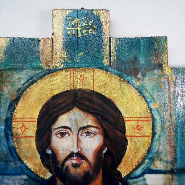 Χειροποίητη Φορητή Εικόνα Του Ιησού Χριστού Σε Σανίδια - πίνακες & κάδρα, πίνακες ζωγραφικής - 3