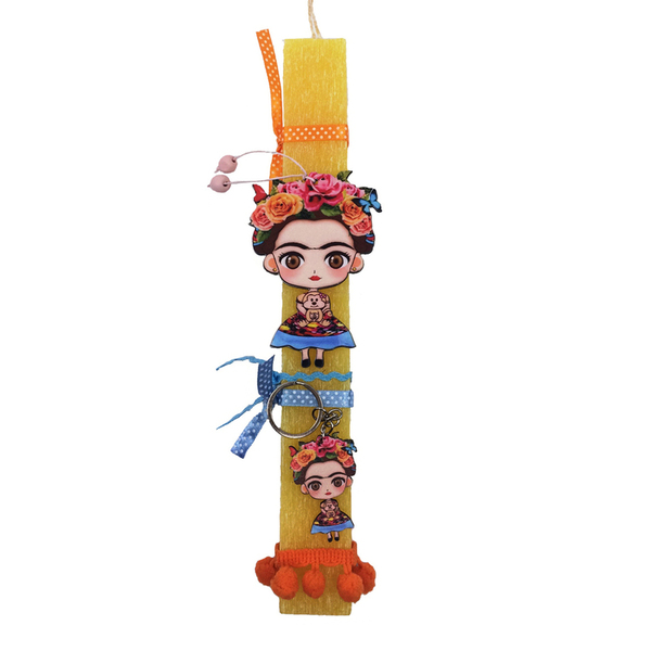 Λαμπάδα Frida Kahlo μπρελόκ και μαγνητάκι. - λαμπάδες, μπρελόκ, πάσχα, μαγνητάκια, frida kahlo - 4