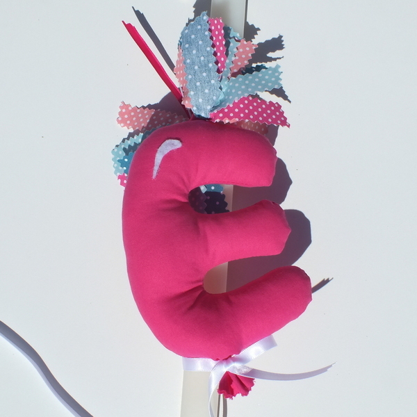 Λαμπάδα με μονόγραμμα - μπαλόνι φούξια 000 - κορίτσι, λαμπάδες, όνομα - μονόγραμμα, χειροποίητα, για παιδιά, προσωποποιημένα - 2