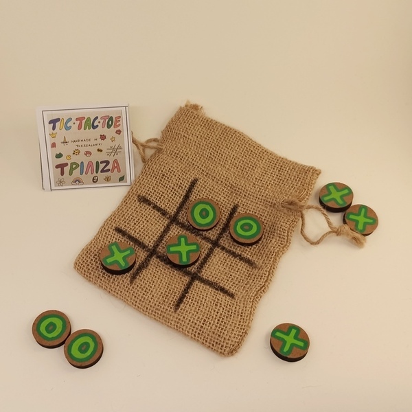 Τρίλιζα Χ-Ο πράσινη με ξύλινα στοιχεία - ζωγραφισμένα στο χέρι, δώρα για παιδιά, τρίλιζα, ξύλινα παιχνίδια - 4