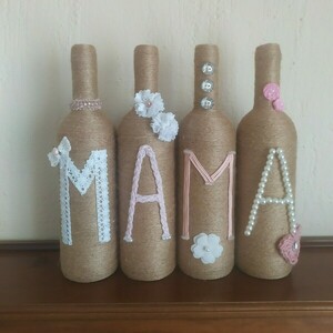 Διακοσμητικά μπουκάλια ΜΑΜΑ - χειροποίητα, μαμά, διακοσμητικά, πρωτότυπα δώρα, γιορτή της μητέρας, διακοσμητικά μπουκάλια - 5