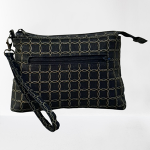 Χειροποίητη γυναικεία τσάντα τύπου clutch άπο μάυρη λονέτα με χρυσό σχέδιο - ύφασμα, clutch, all day, χειρός - 2