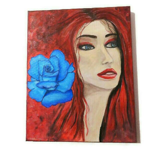 "Blue rose girl" πίνακας - πίνακες & κάδρα, πίνακες ζωγραφικής