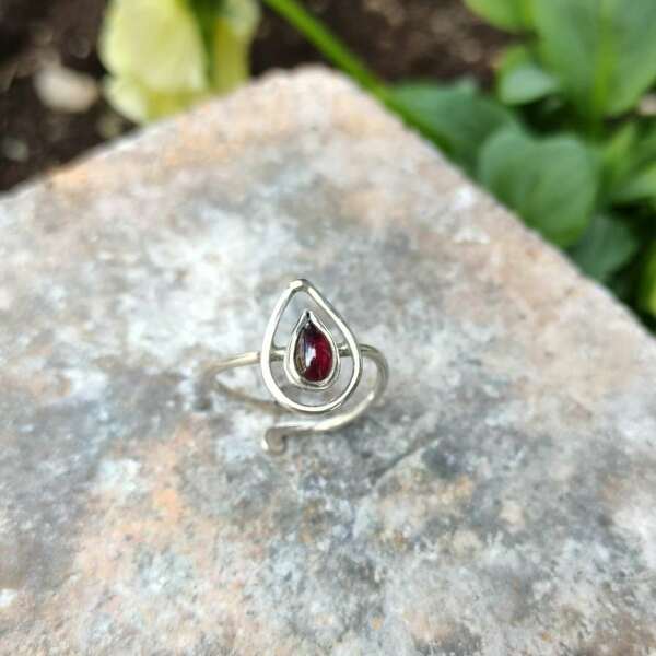 ◊ Δαχτυλίδι από ασήμι και γρανάδα - ημιπολύτιμες πέτρες, ασήμι 925, μικρά, αυξομειούμενα - 3