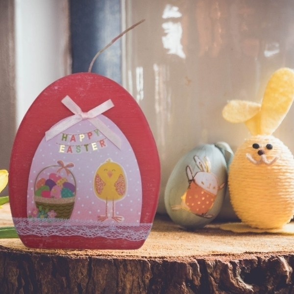 Κόκκινο Πασχαλινό Διακοσμητικό Κερί με Happy Easter σύνθεση 13cm - διακοσμητικά, πασχαλινά αυγά διακοσμητικά, πασχαλινά δώρα, στολισμός τραπεζιού - 2