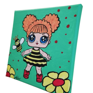 Κοριτσακι μέλισσα ζωγραφικη με ακρυλικά σε καμβα - πίνακες & κάδρα, κορίτσι, παιδικά κάδρα - 2