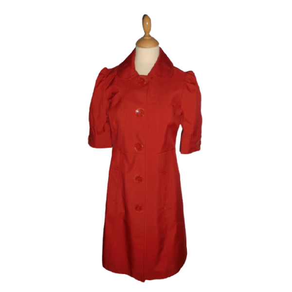 181. Κόκκινη Εφαρμοστή Καπαρντίνα/Φόρεμα με 3/4 balloon μανίκια -Νο181 ΚΤΝ. - midi - 2