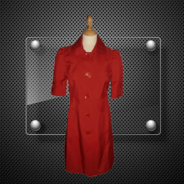 181. Κόκκινη Εφαρμοστή Καπαρντίνα/Φόρεμα με 3/4 balloon μανίκια -Νο181 ΚΤΝ. - midi - 5