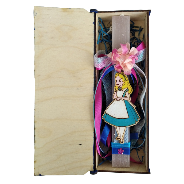 Λαμπαδάκι "Αλίκη"σε ξύλινο κουτί (22cm) - κορίτσι, λαμπάδες, για παιδιά, ήρωες κινουμένων σχεδίων - 2
