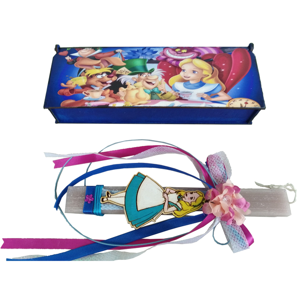 Λαμπαδάκι "Αλίκη"σε ξύλινο κουτί (22cm) - κορίτσι, λαμπάδες, για παιδιά, ήρωες κινουμένων σχεδίων - 3
