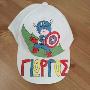 παιδικό καπέλο jockey με όνομα και θέμα ' captain america ' ( κάπτεν αμέρικα ) - ζωγραφισμένα στο χέρι, όνομα - μονόγραμμα, καπέλα, σούπερ ήρωες - 2