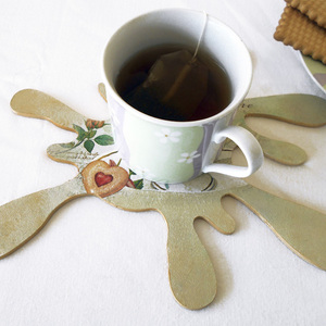 "Tea Time" Μοναδικό Ξύλινο Σουβέρ σε σχήμα σπλάς για τσάι, 23x19.5x0,8cm - προστασία, πρωτότυπα δώρα, ξύλινα σουβέρ - 2