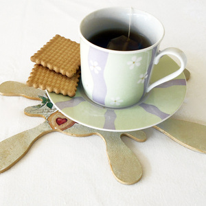 "Tea Time" Μοναδικό Ξύλινο Σουβέρ σε σχήμα σπλάς για τσάι, 23x19.5x0,8cm - προστασία, πρωτότυπα δώρα, ξύλινα σουβέρ - 3