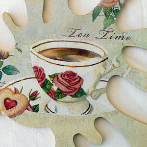 "Tea Time" Μοναδικό Ξύλινο Σουβέρ σε σχήμα σπλάς για τσάι, 23x19.5x0,8cm - προστασία, πρωτότυπα δώρα, ξύλινα σουβέρ - 4