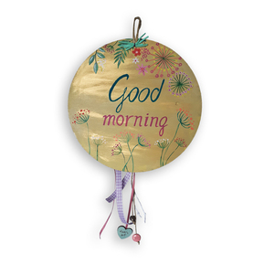 Ξύλινο διακοσμητικό Good morning, ζωγραφισμένο στο χέρι - ξύλο, δώρο, decor, διακοσμητικά