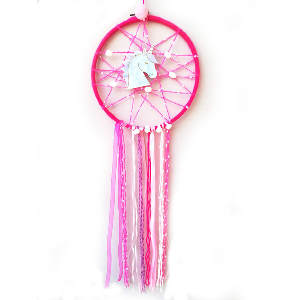 Ονειροπαγίδα ροζ με ξύλινο μονόκερο - δώρο, ονειροπαγίδα, μονόκερος, διακοσμητικά, ξύλινα διακοσμητικά τοίχου