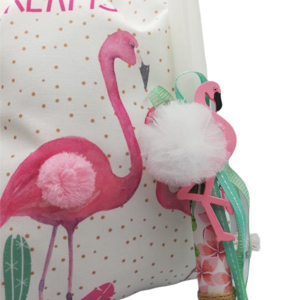 Λαμπάδα φλαμίνγκο με το όνομα του παιδιού και ασορτί σακίδιο - κορίτσι, λαμπάδες, flamingos, για παιδιά, προσωποποιημένα - 3