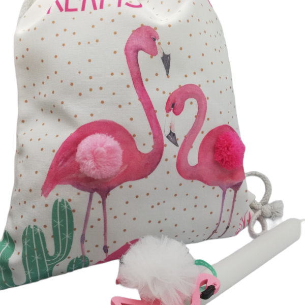 Λαμπάδα φλαμίνγκο με ασορτί σακίδιο - κορίτσι, λαμπάδες, flamingos, για παιδιά, προσωποποιημένα - 4