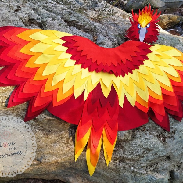 Halloween Φοίνικας- αποκριάτικη στολή - κάπα φτερών διαμέτρου 120cm - φτερό, τσόχα - 2