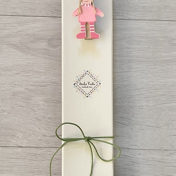 Λαμπάδα ροζ με ξύλινο ιπποπόταμο και όνομα ( 7 x 6 εκ.) - κορίτσι, λαμπάδες, για παιδιά, ζωάκια, προσωποποιημένα - 4